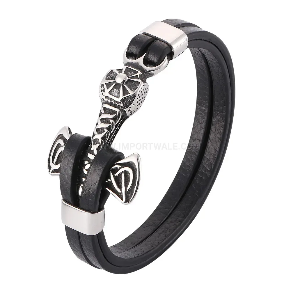 Multilayer Stainless Steel Anchor Hook Braided Leather Bracelet