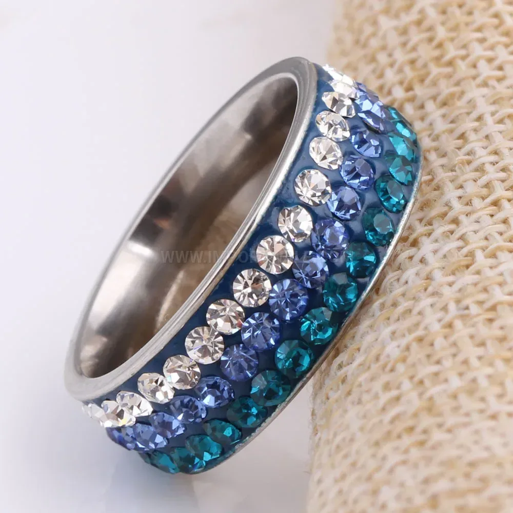 Triple Row Blue Crystal Stainless Steel Band
