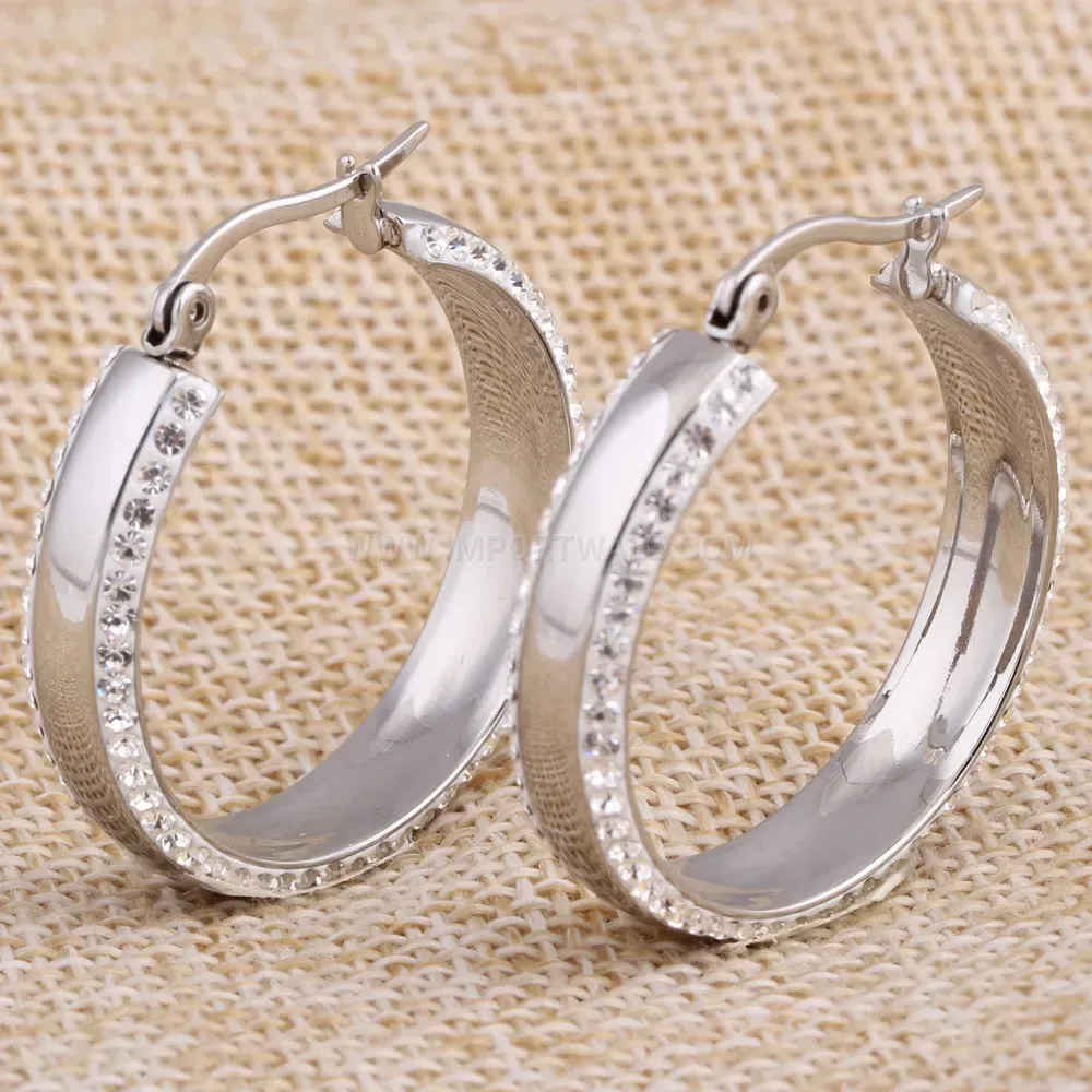 Trendy Double Row Crystal Clay Stainless Steel Stud Earrings