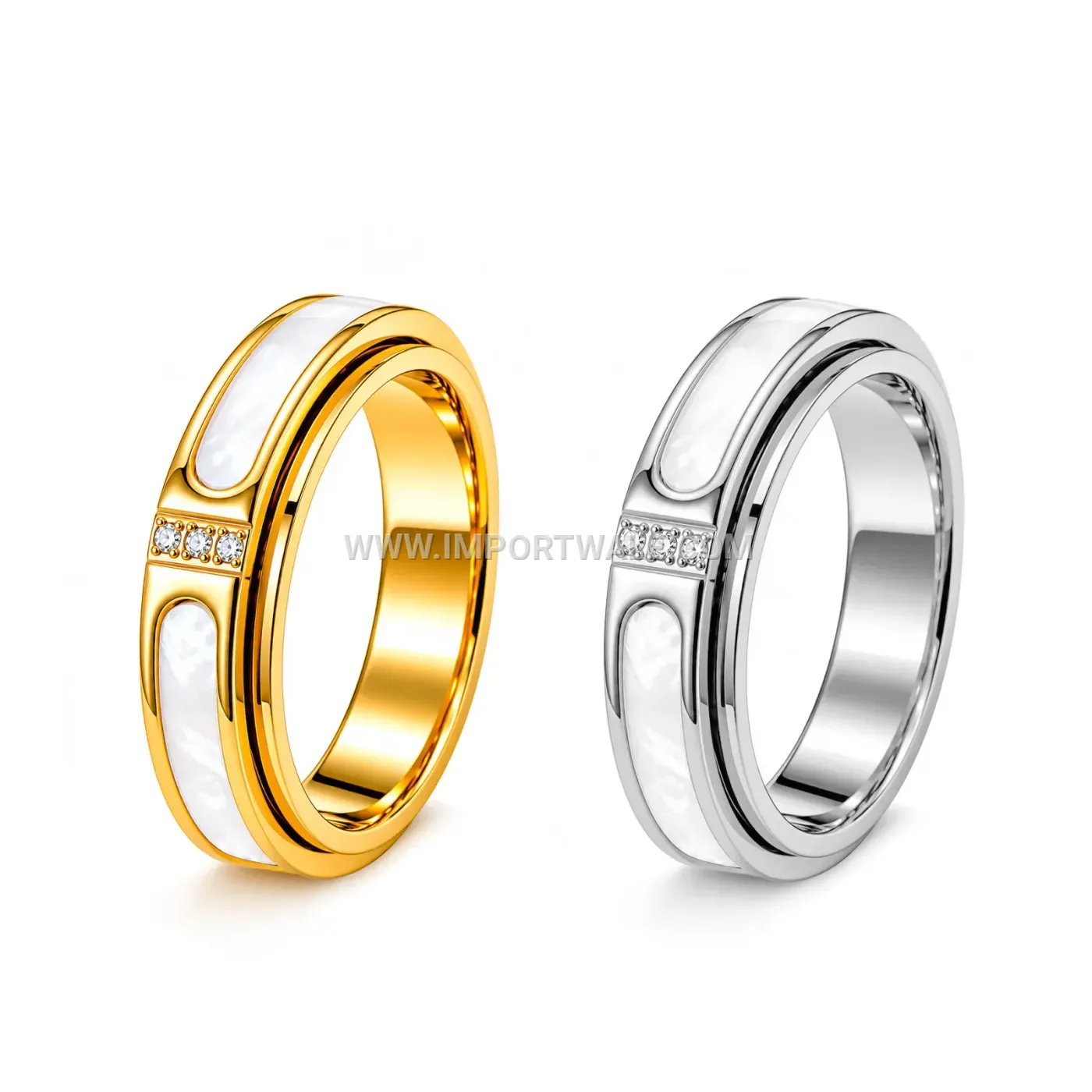 Rotatable Stainless Steel Ring Inlaid with Shell Accent