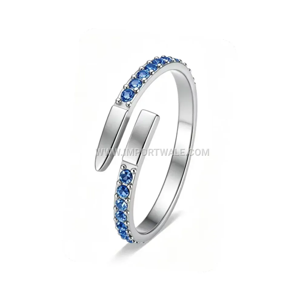 Encrusted Nail Motif Zircon Stainless Steel Open Ring
