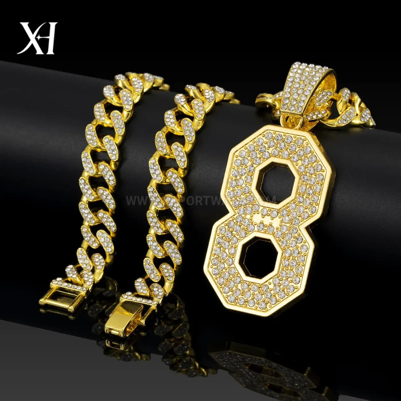 Rhinestone Number 8 Alloy Hip Hop Pendant