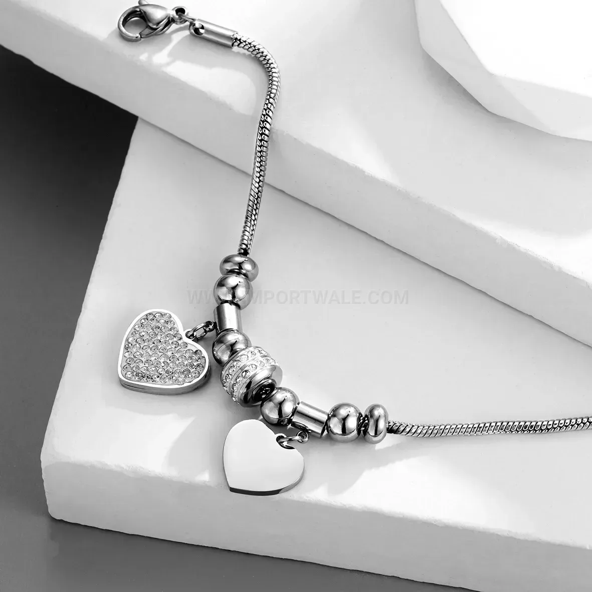 Adjustable Geometric Heart Rhinestone Stainless Steel Bracelet