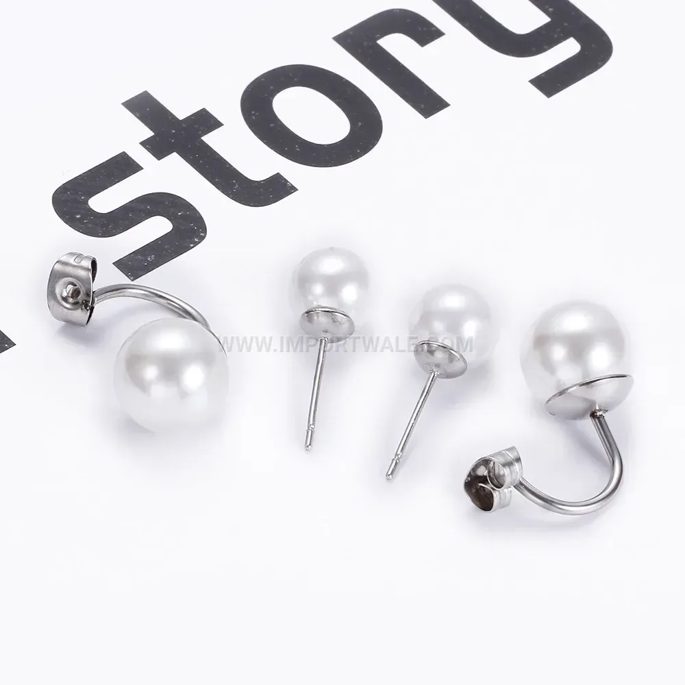Double Layer Faux Pearl Stainless Steel Stud Earrings