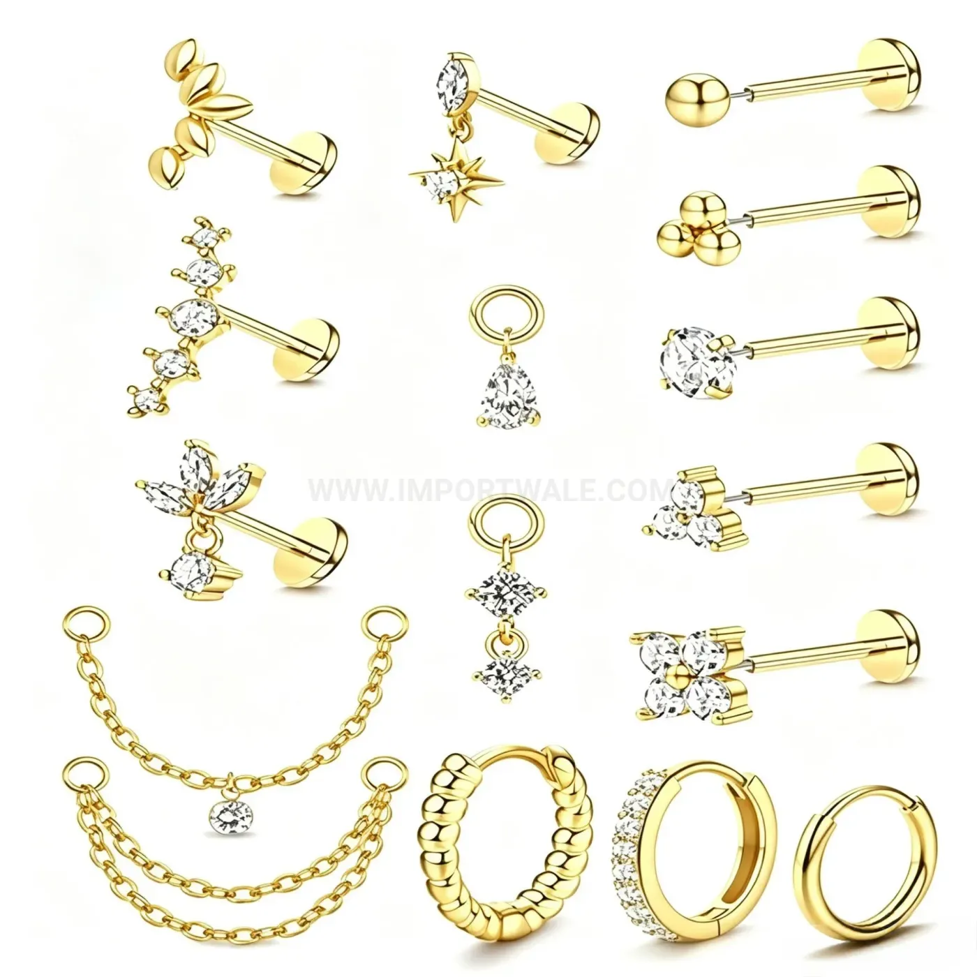 Elegant Flat Back Gemmed Stainless Steel Body Piercing Set