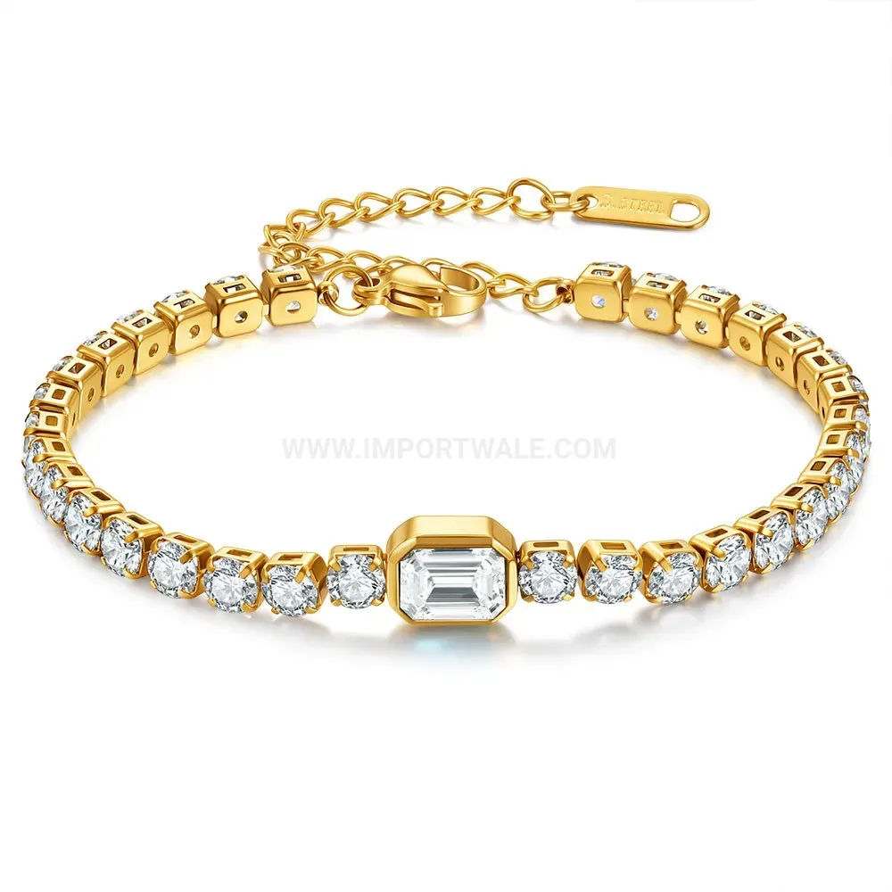 Stainless Steel Heart Zircon Sparkle Tennis Link Bracelet