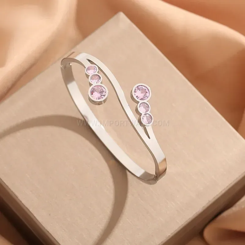 Designer Wavy Double-Row Rhinestone Gold-Plated Titanium Bangle