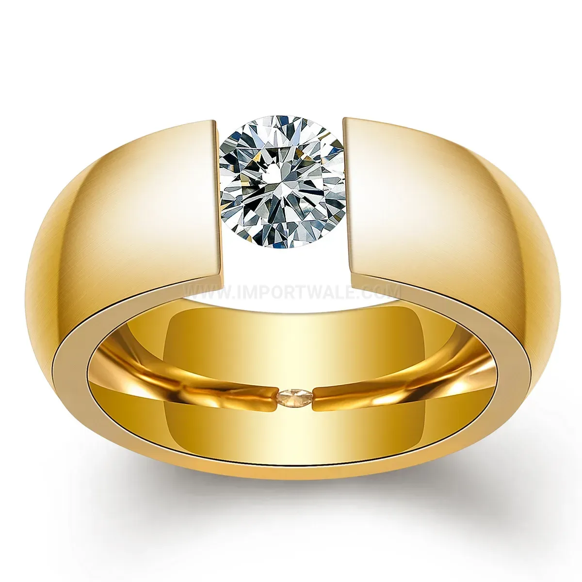 Gold Plated Stainless Steel Cubic Zirconia Geometric Ring