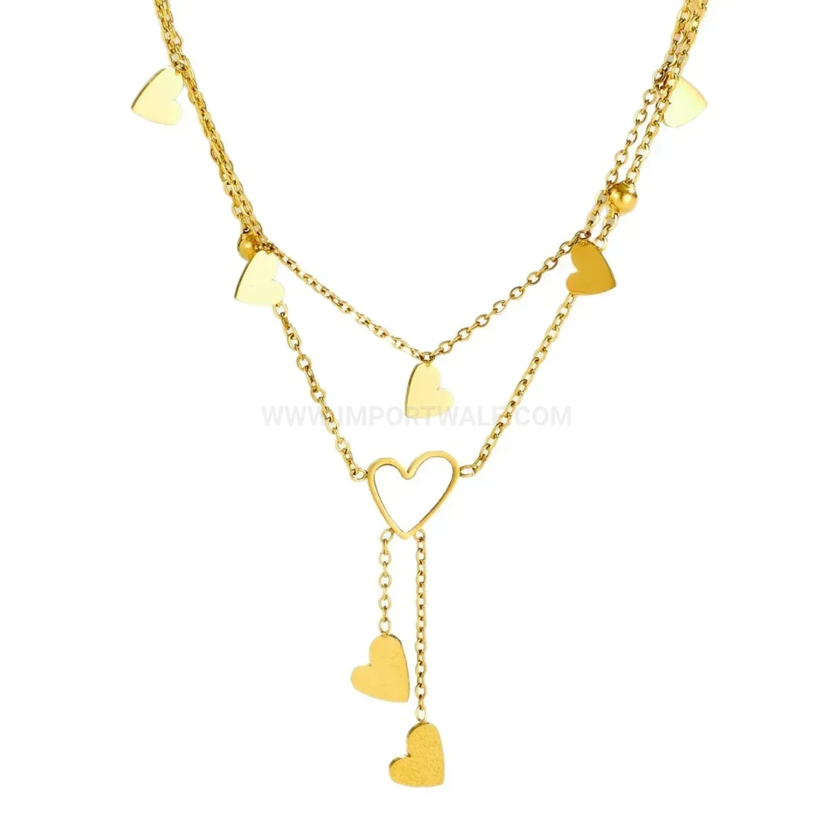 Gold Titanium Steel Heart Tassel Pendant Necklace