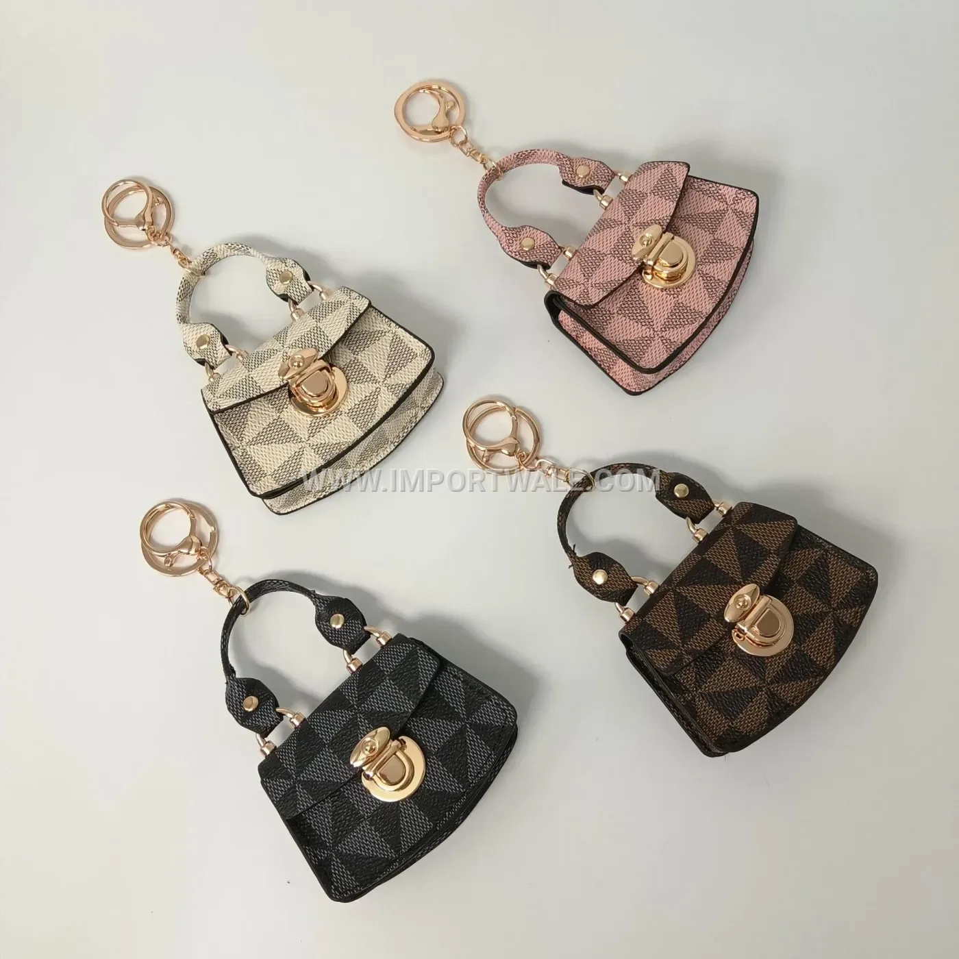 Striped PU Leather Mini Keychain Pouch Charm