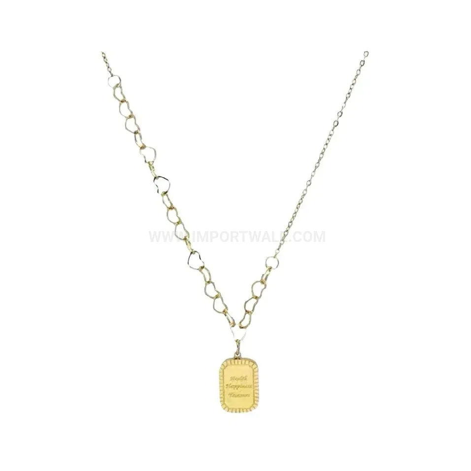 Modern Gold Plated Titanium Steel Heart Square Letter Tag Pendant Necklace