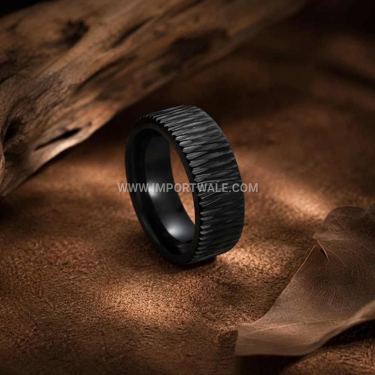 Vertical Grooved Titanium Steel Wide Band Ring
