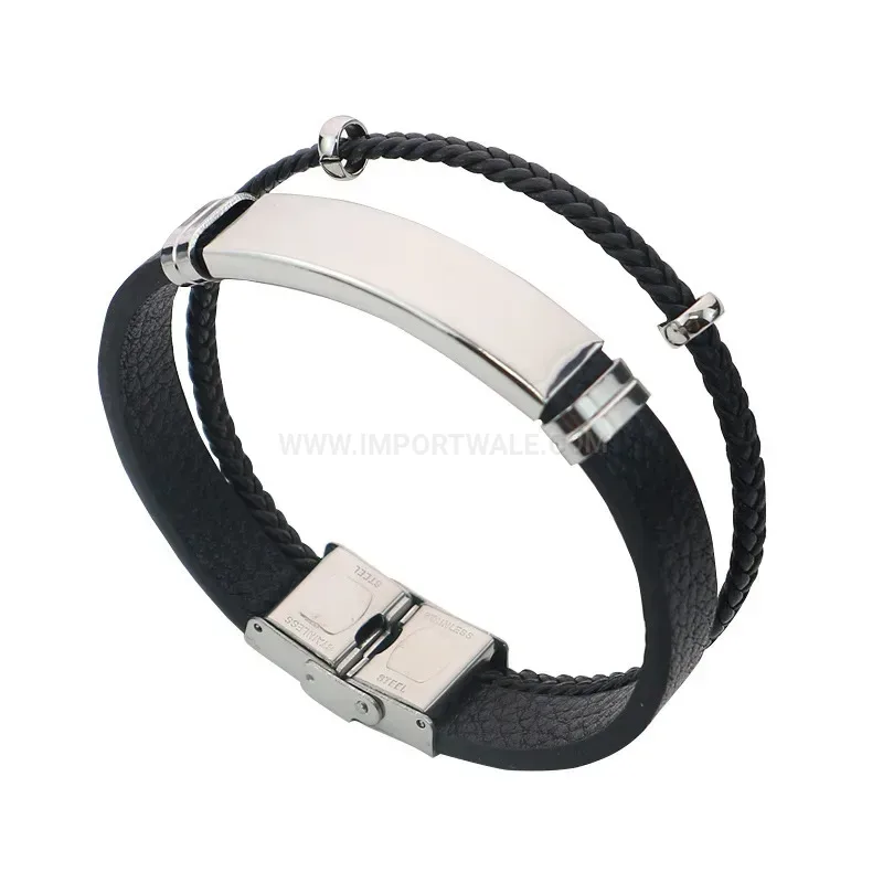 Bold Vintage Braided Double Layer Leather Bracelet With Magnetic Clasp