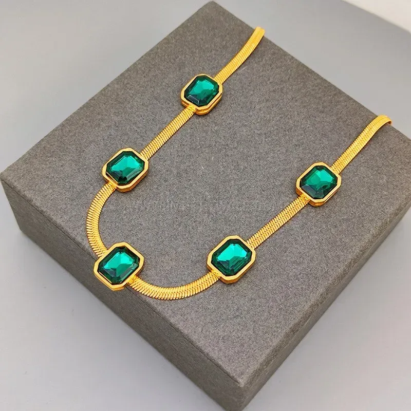 Stylish Square Turquoise Pendant Stainless Steel Chain Necklace for Women