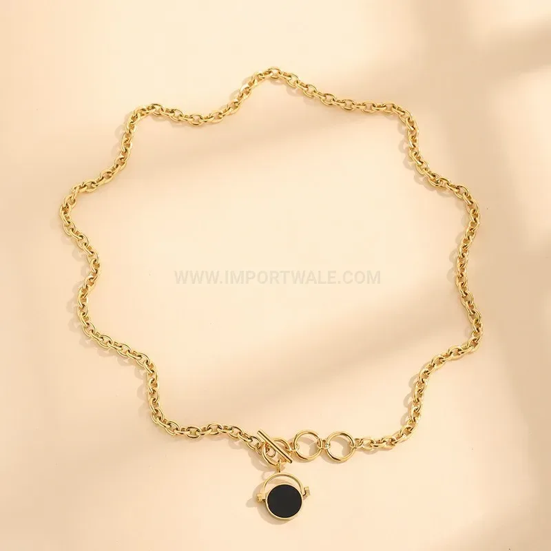 Bold Gold Plated Titanium Steel Rotating Circular Medallion Tassel Necklace