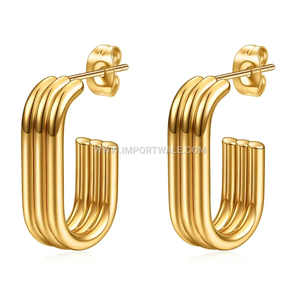 Triple Layer Open U Shaped Stainless Steel Earrings