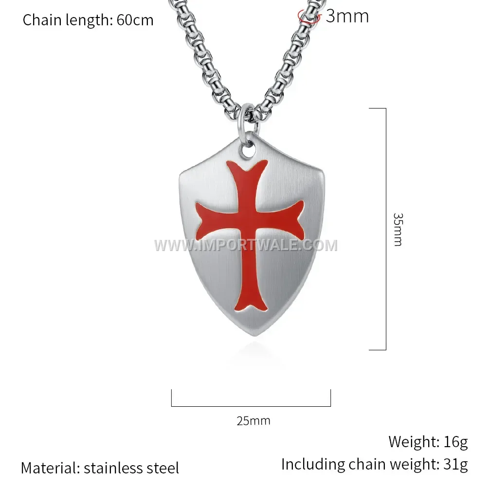 Retro Military Shield Stainless Steel Pendant Necklace for Men