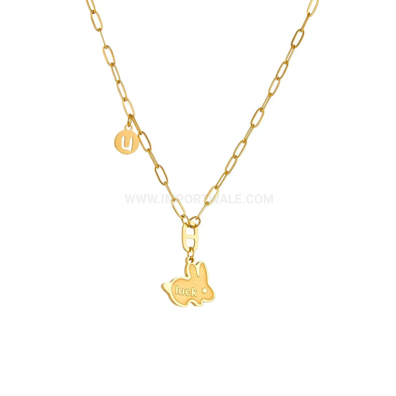 Modern Titanium Steel Smiling Rabbit Zodiac Pendant Clavicle Necklace