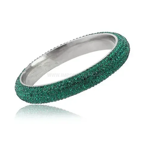 Modern Seven Row Domed Rhinestone Stainless Steel Round Bangle