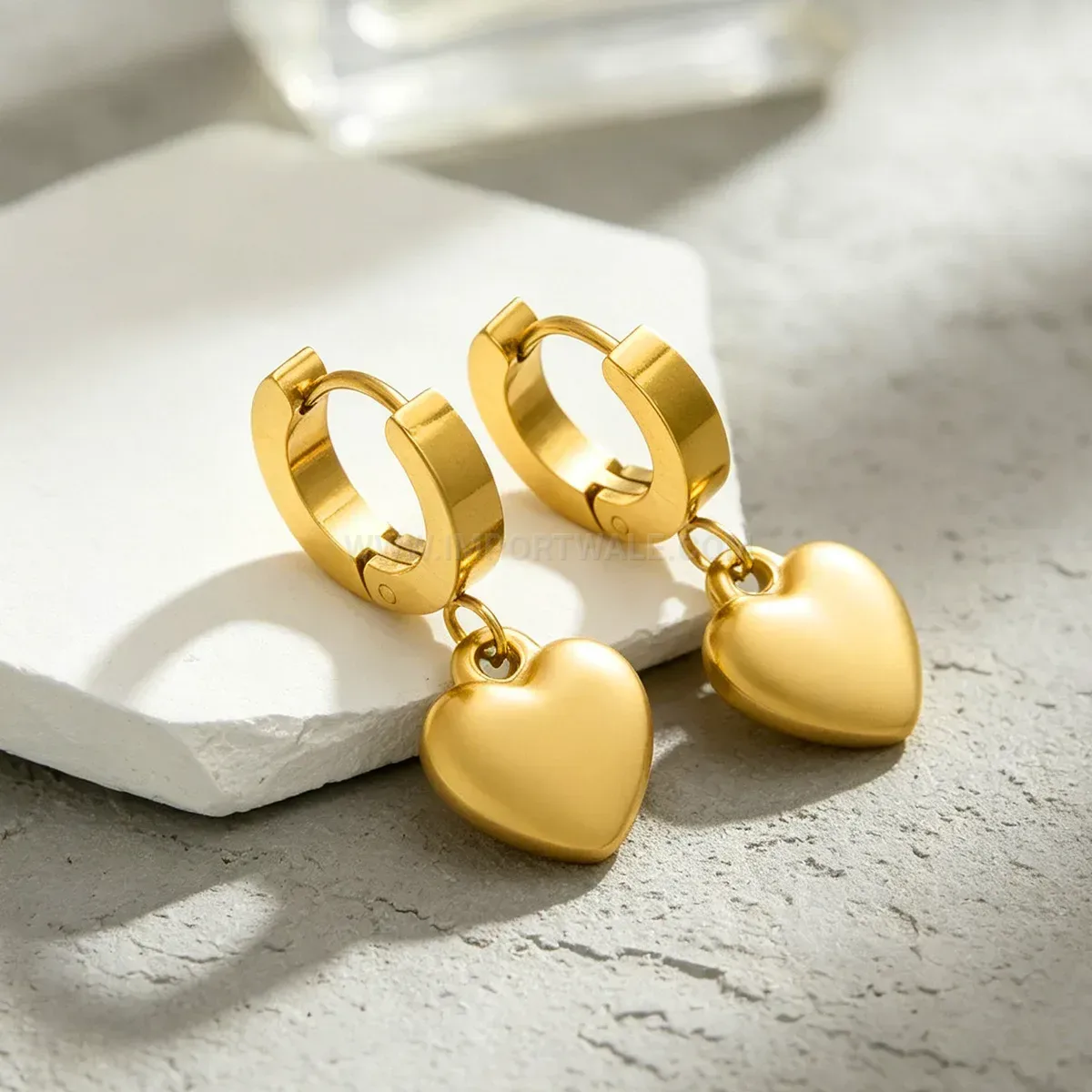 Gold Heart Stainless Steel Hoop Earrings