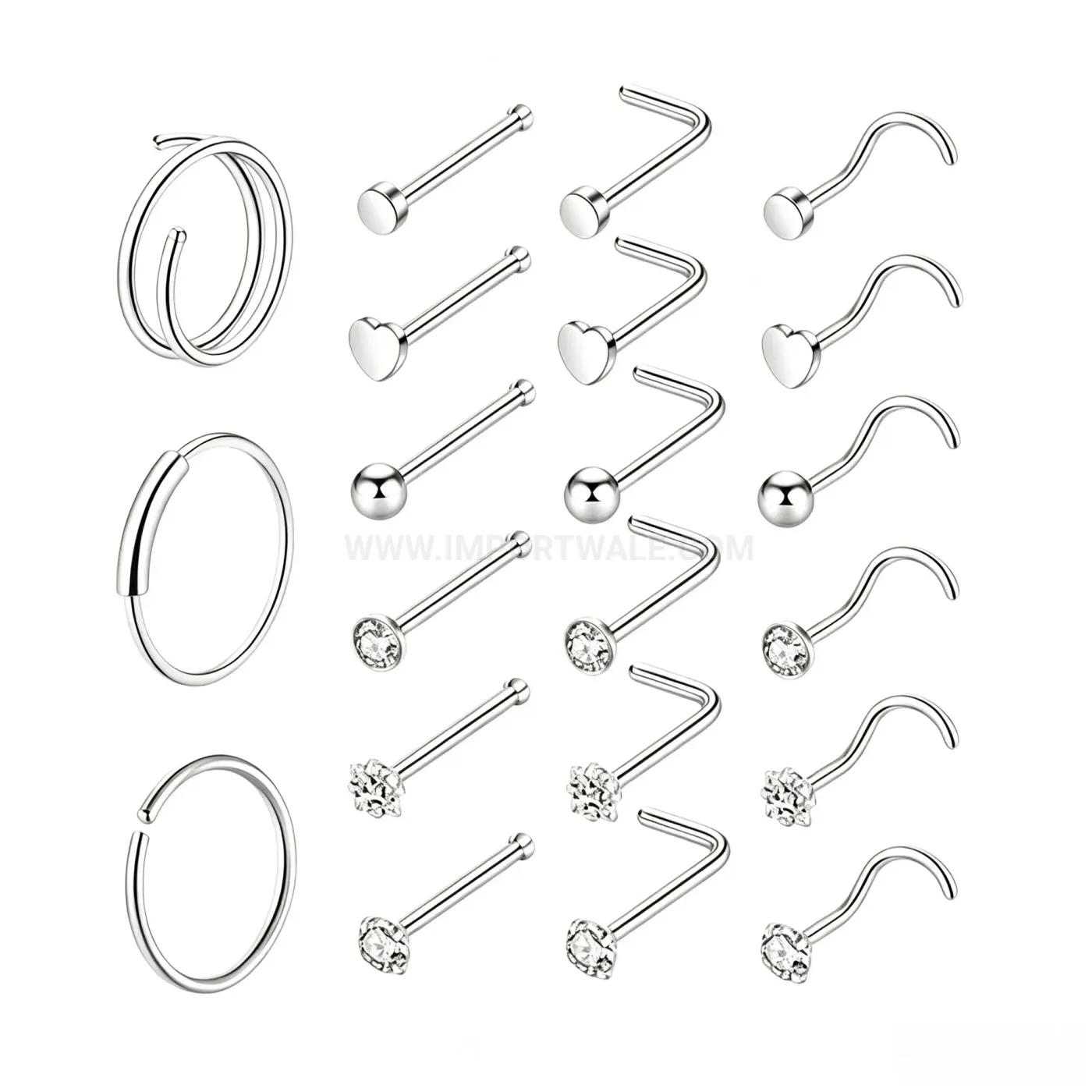 Premium Rhinestone Curved Bar Stainless Steel Nose Stud Set