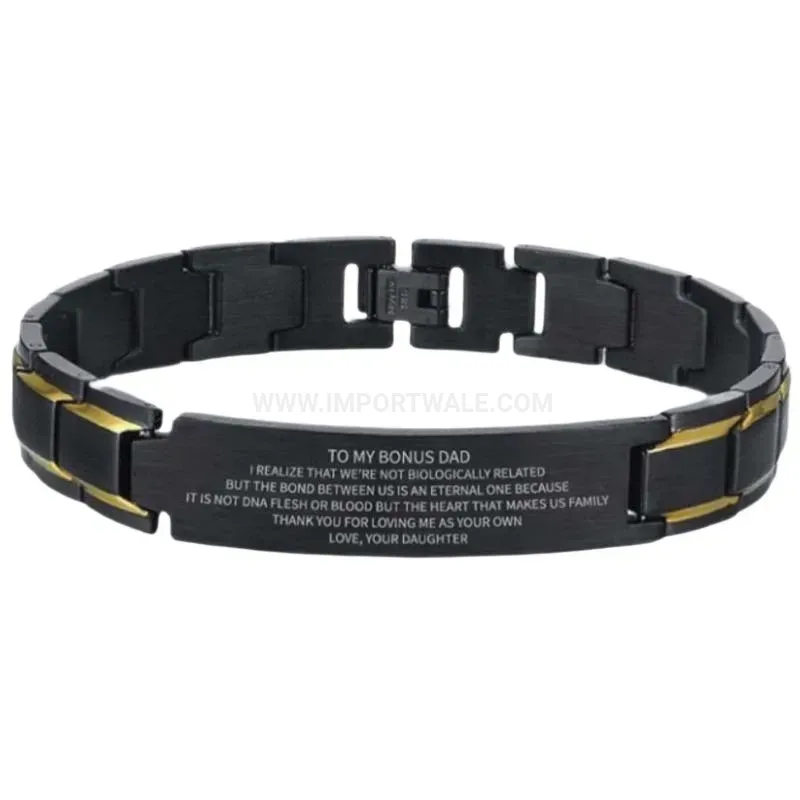 Men Two-Tone Titanium Steel Plate Bio Magnetic Bangle Bracelet
