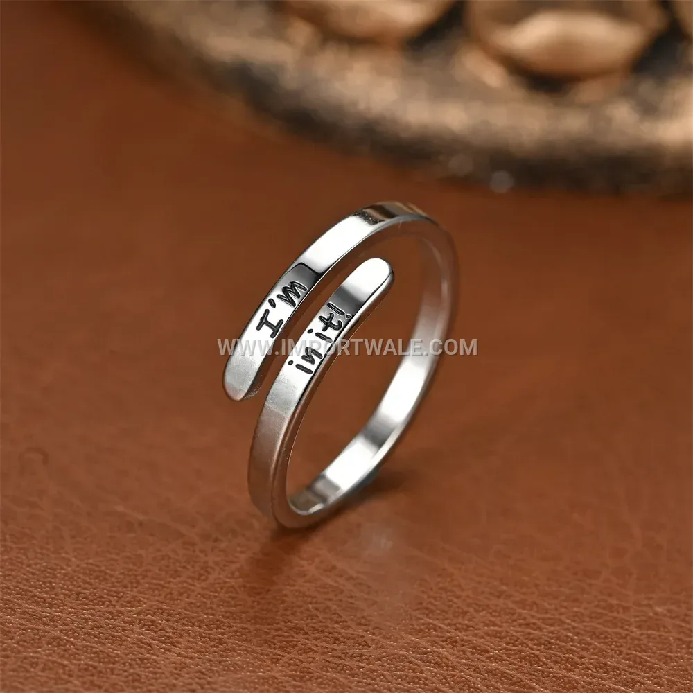 Adjustable Stainless Steel Engraved Slogan Open Ring