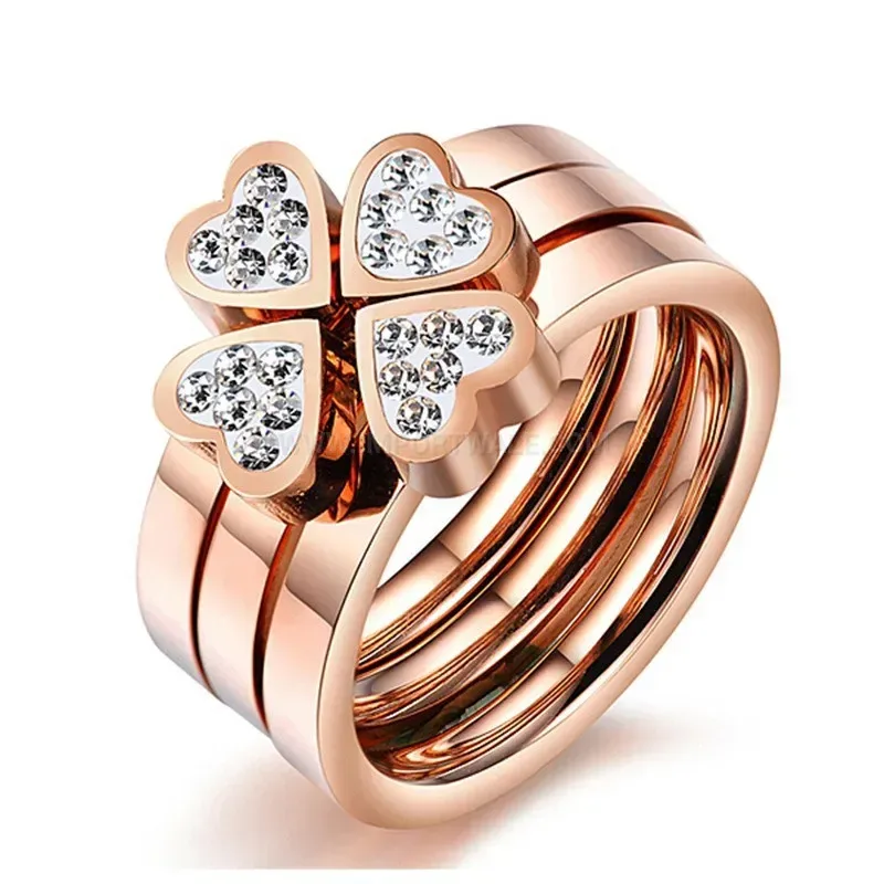 Four-in-One Heart Clover Stainless Steel Stackable Ring Set