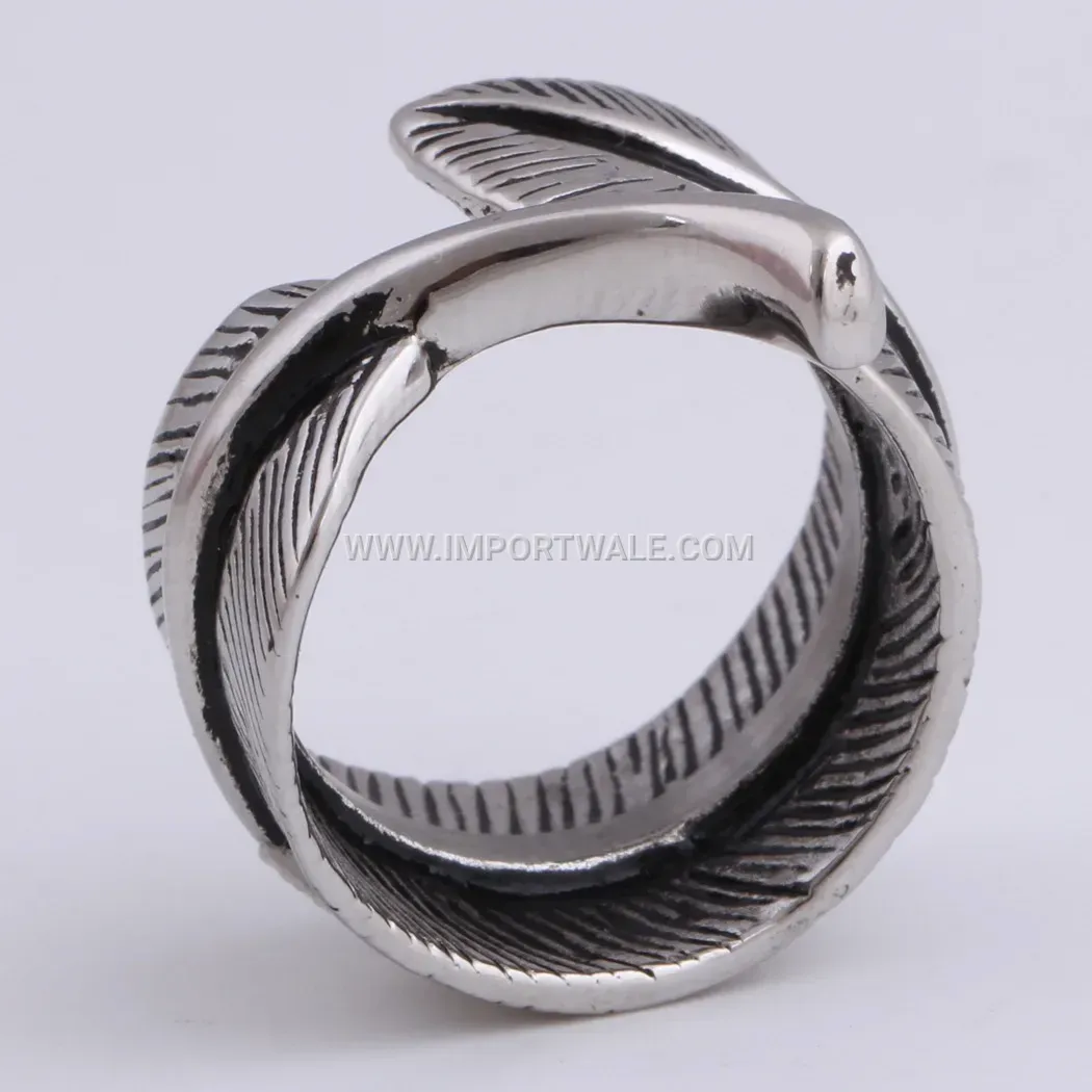 Vintage Feather Leaf Stainless Steel Ring