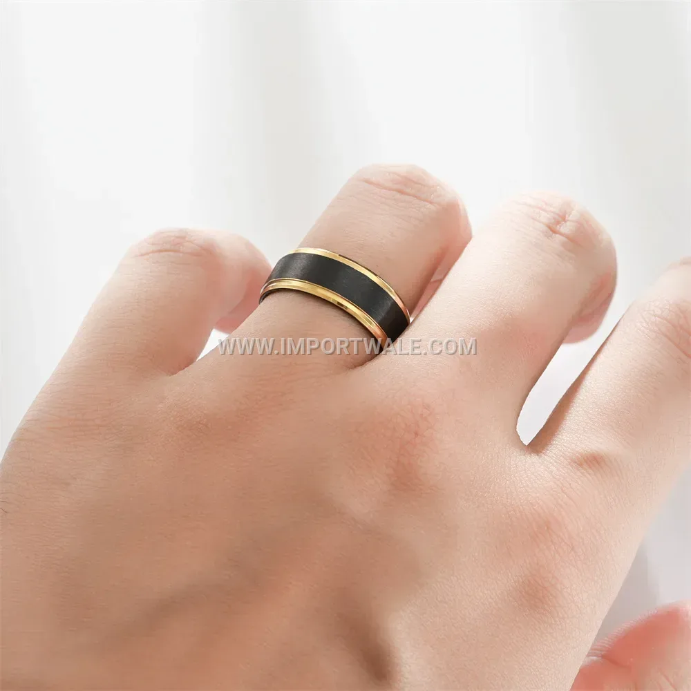 Two-Tone Beveled Edge Stainless Steel Band Ring