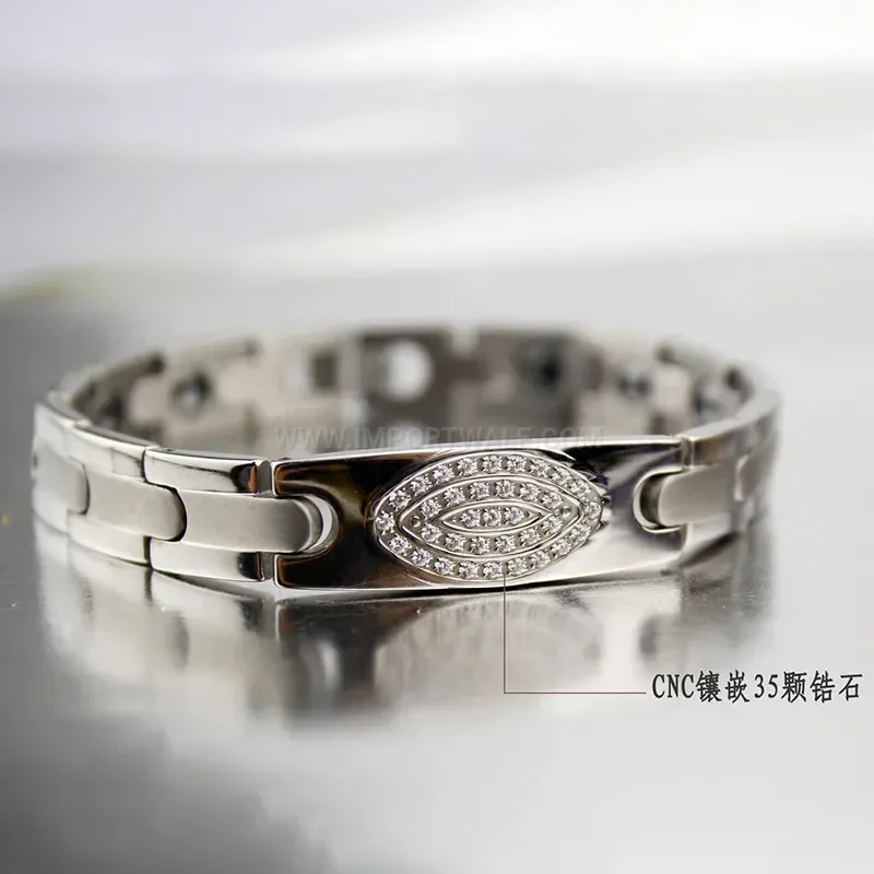 Designer Men Titanium Bio Magnetic Link Bracelet with Sparkling Rhinestones