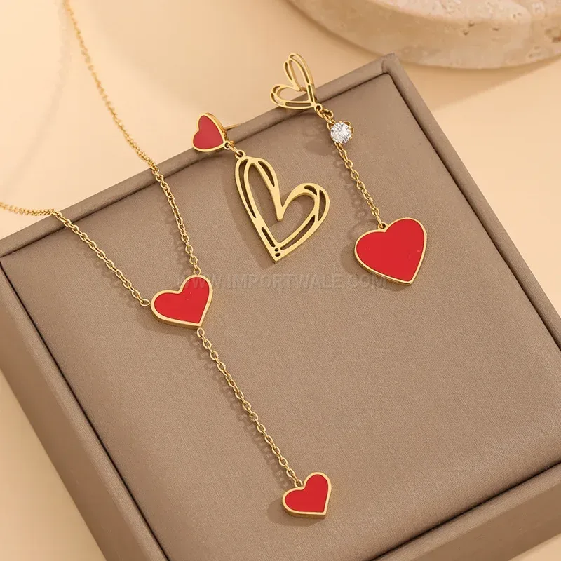 Elegant Asymmetric Cutout Red Heart Titanium Steel Drop Earrings