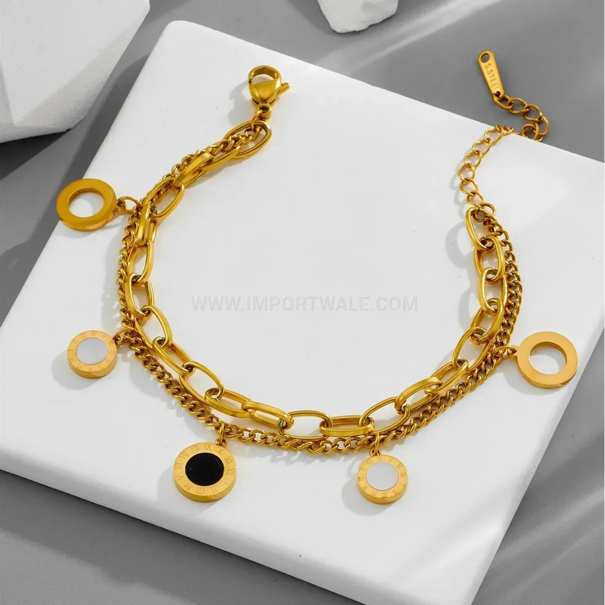 Double Layer Roman Numeral Titanium Steel Chain Bracelet