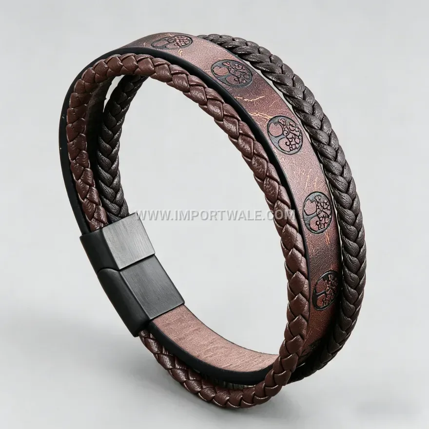Tree Of Life Braided Leather Cord Bracelet