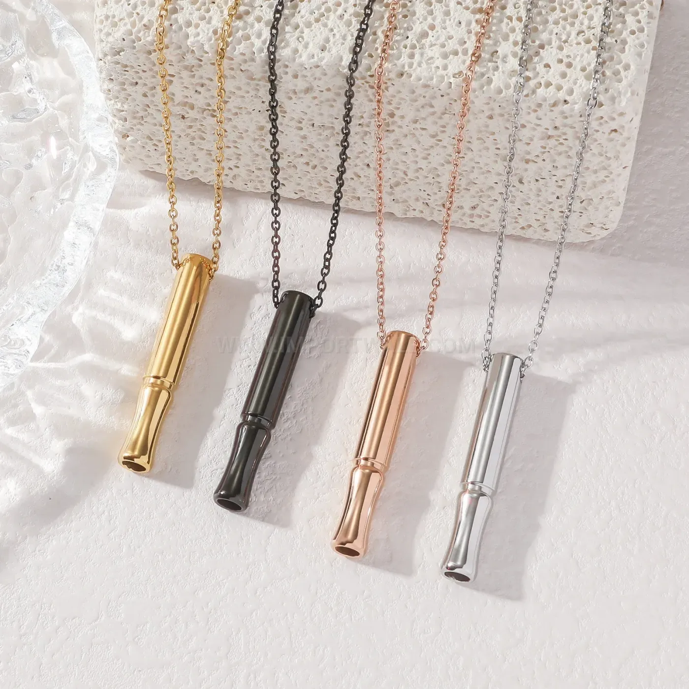 Bold Stainless Steel Mindful Breathing Tube Pendant Necklace
