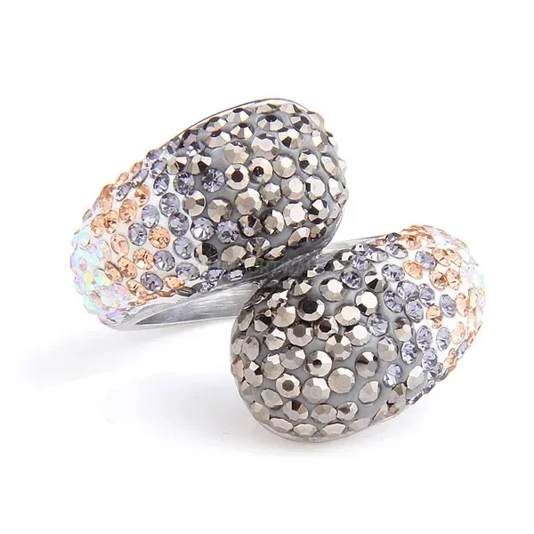 Double Layer Gradient Rhinestone Stainless Steel Wave Ring
