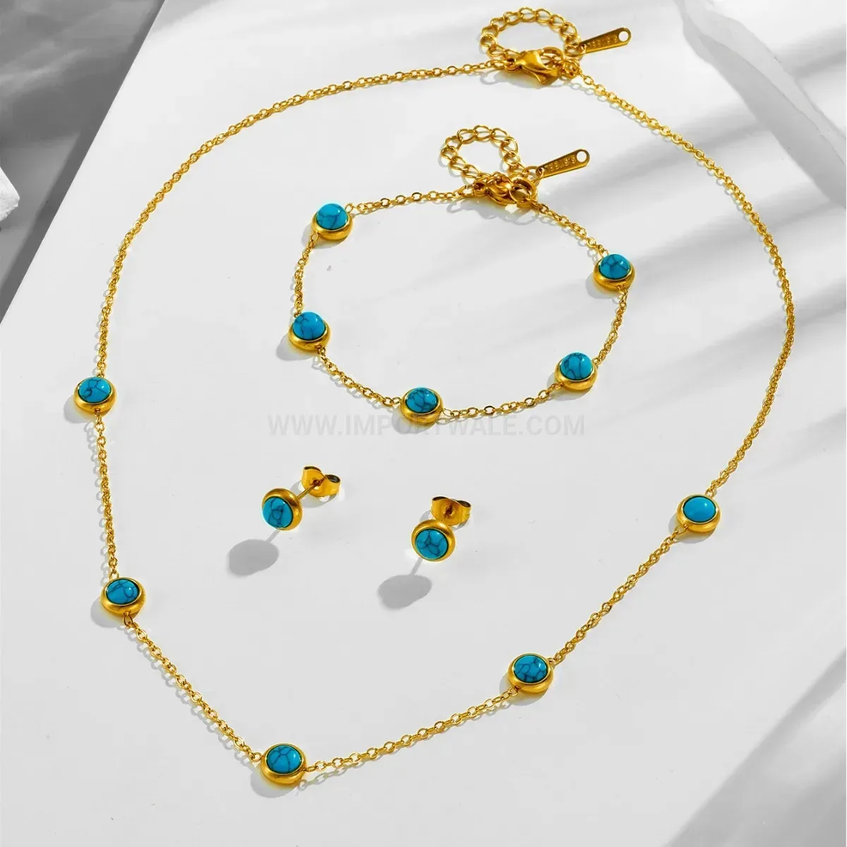 Elegant Feminine Pearl and Turquoise Titanium Steel Jewelry Collection