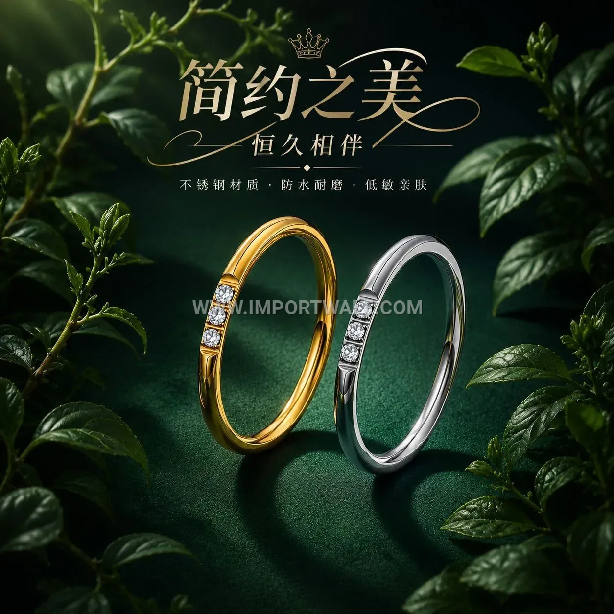 Slim Stainless Steel Three-Stone Band Ring
