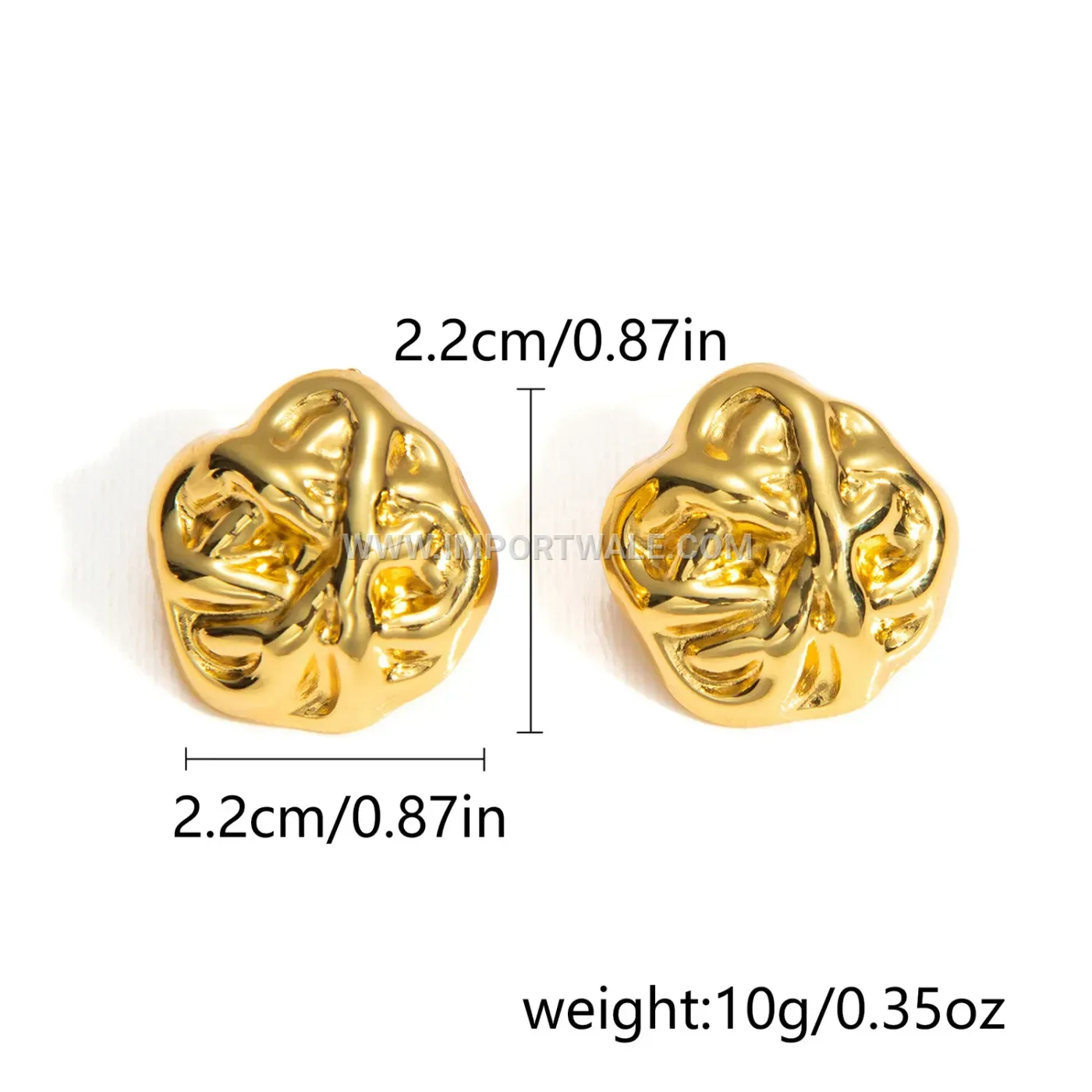 18K Gold Plated Textured Stainless Steel Geometric Stud Earrings