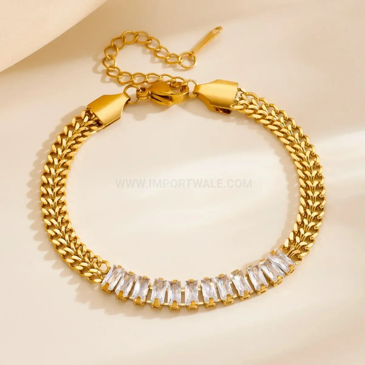 Classic Stainless Steel Watch Band Link Bracelet with Zirconia