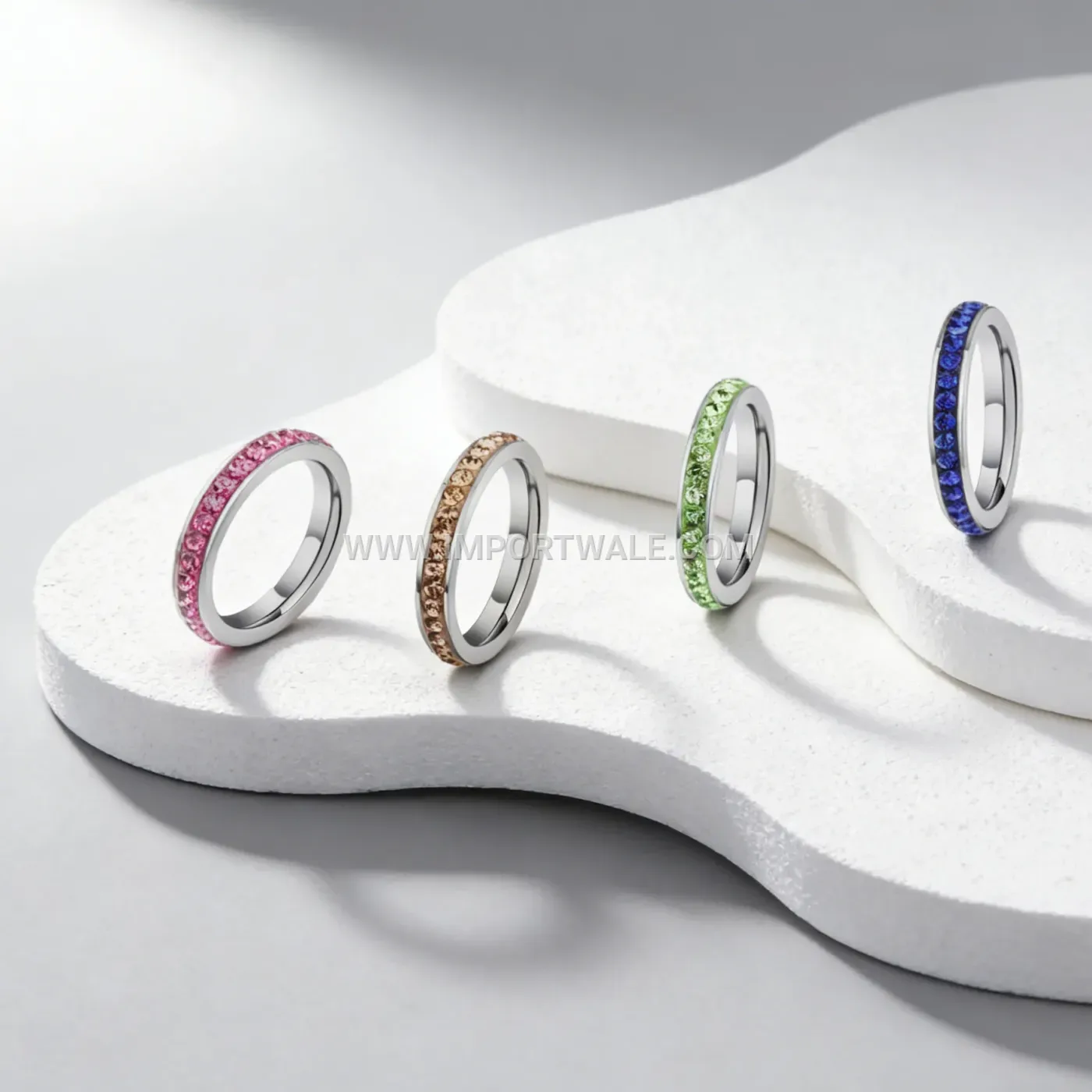 Colorful Rhinestone Stainless Steel Geometric Band Ring