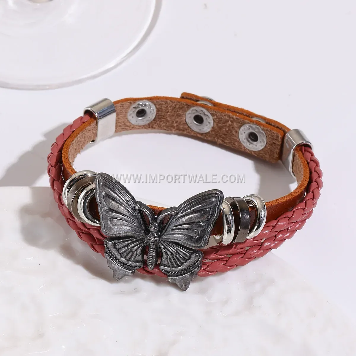 Vintage Dark Style Butterfly Charm Leather Bracelet