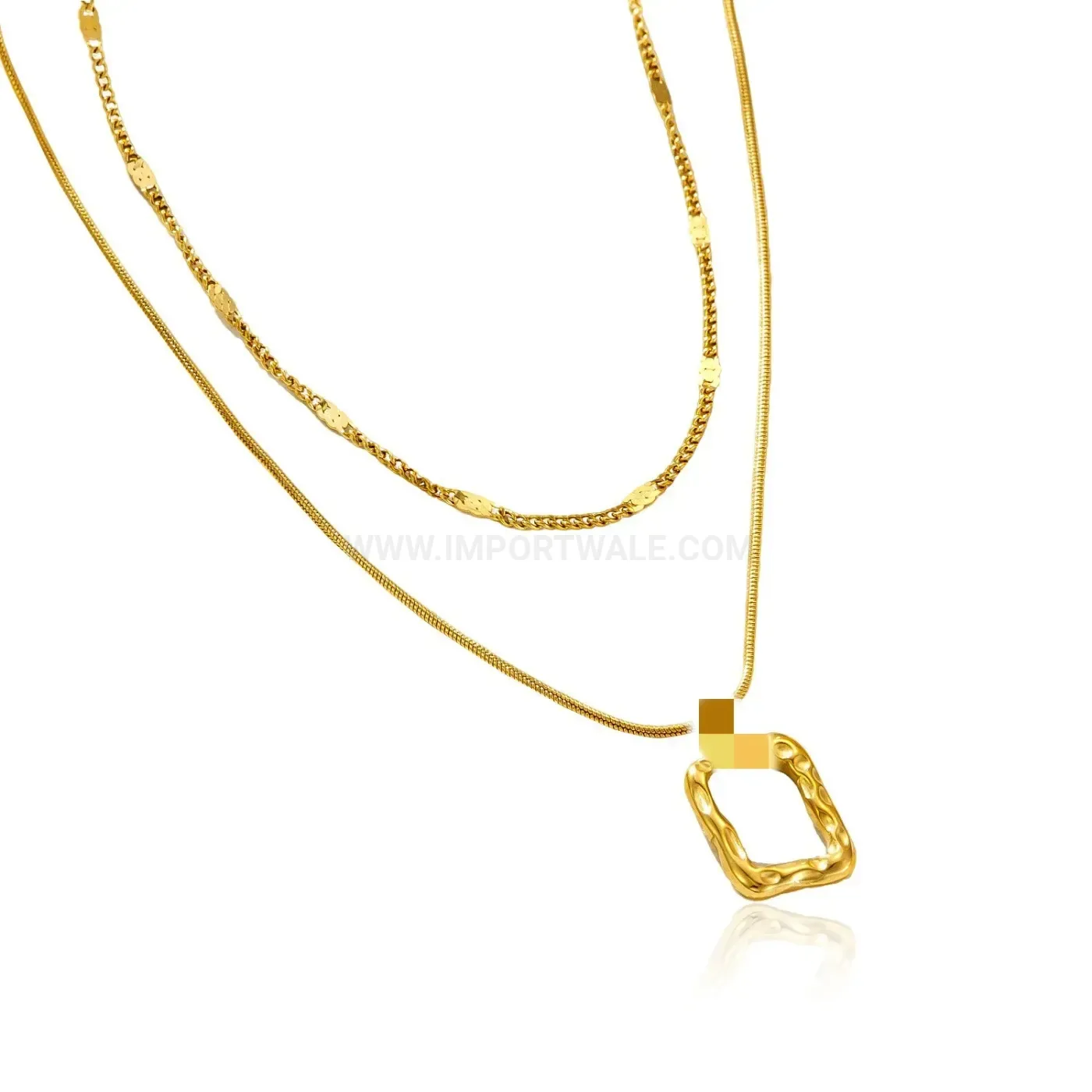 Bold Minimalist Double Strand Stainless Steel Geometric Box Pendant Necklace