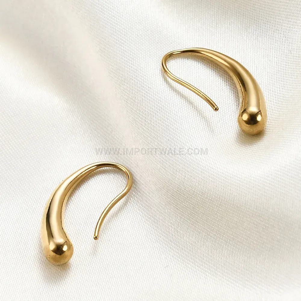 Curved Waterdrop 14K Gold Plated Stainless Steel Earrings 12mm