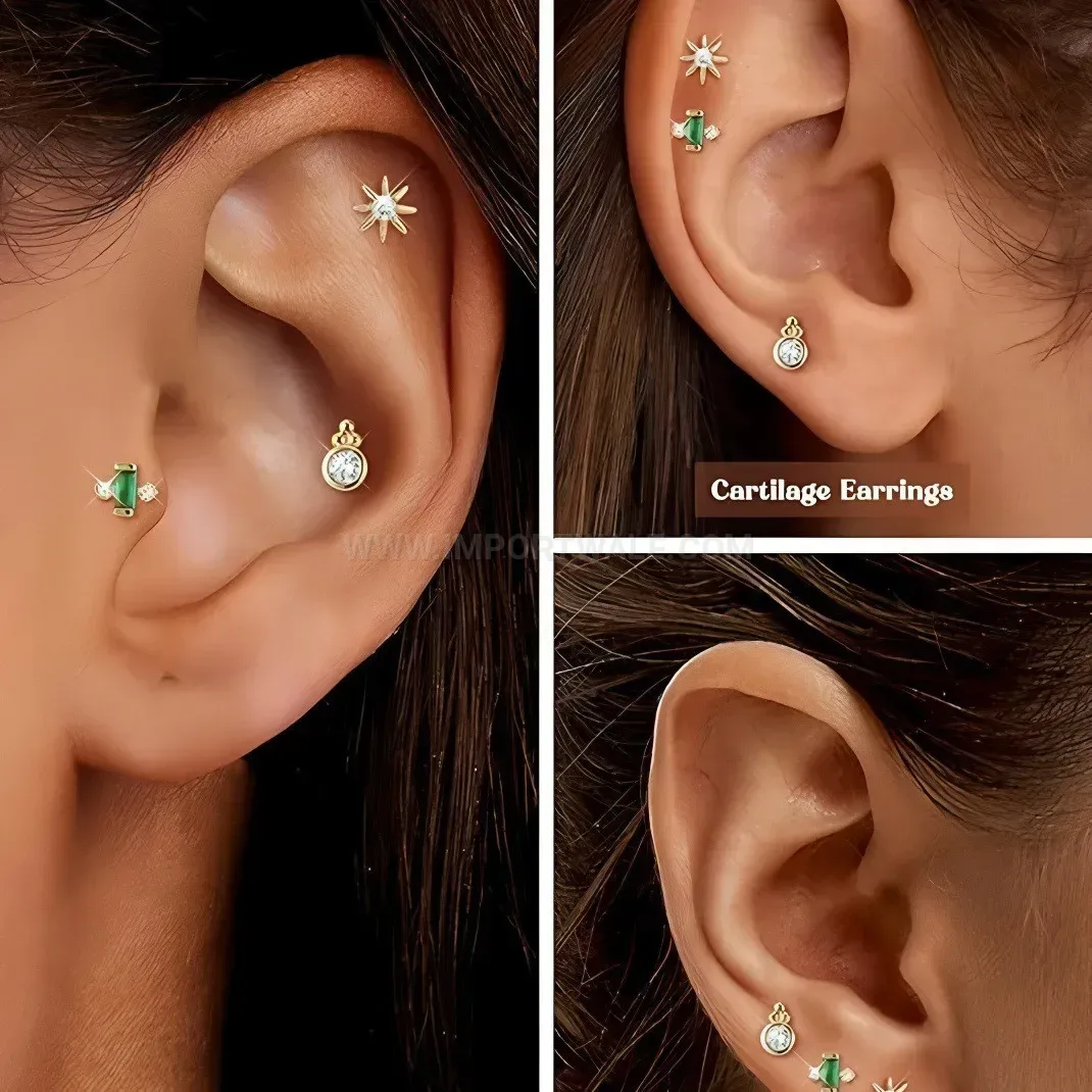 Designer Opal Inlaid 316L Stainless Steel Ear Cartilage Piercing Stud Set