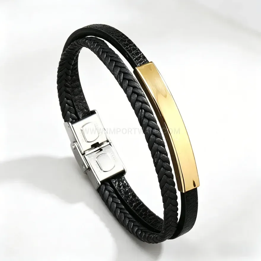 Modern Braided Stainless Steel and Leather Magnetic Bracelet