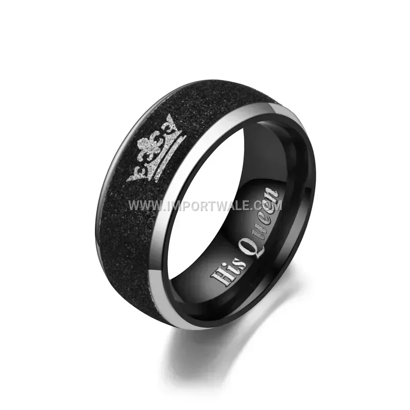 Black Sandblasted Stainless Steel Crown Couple Ring