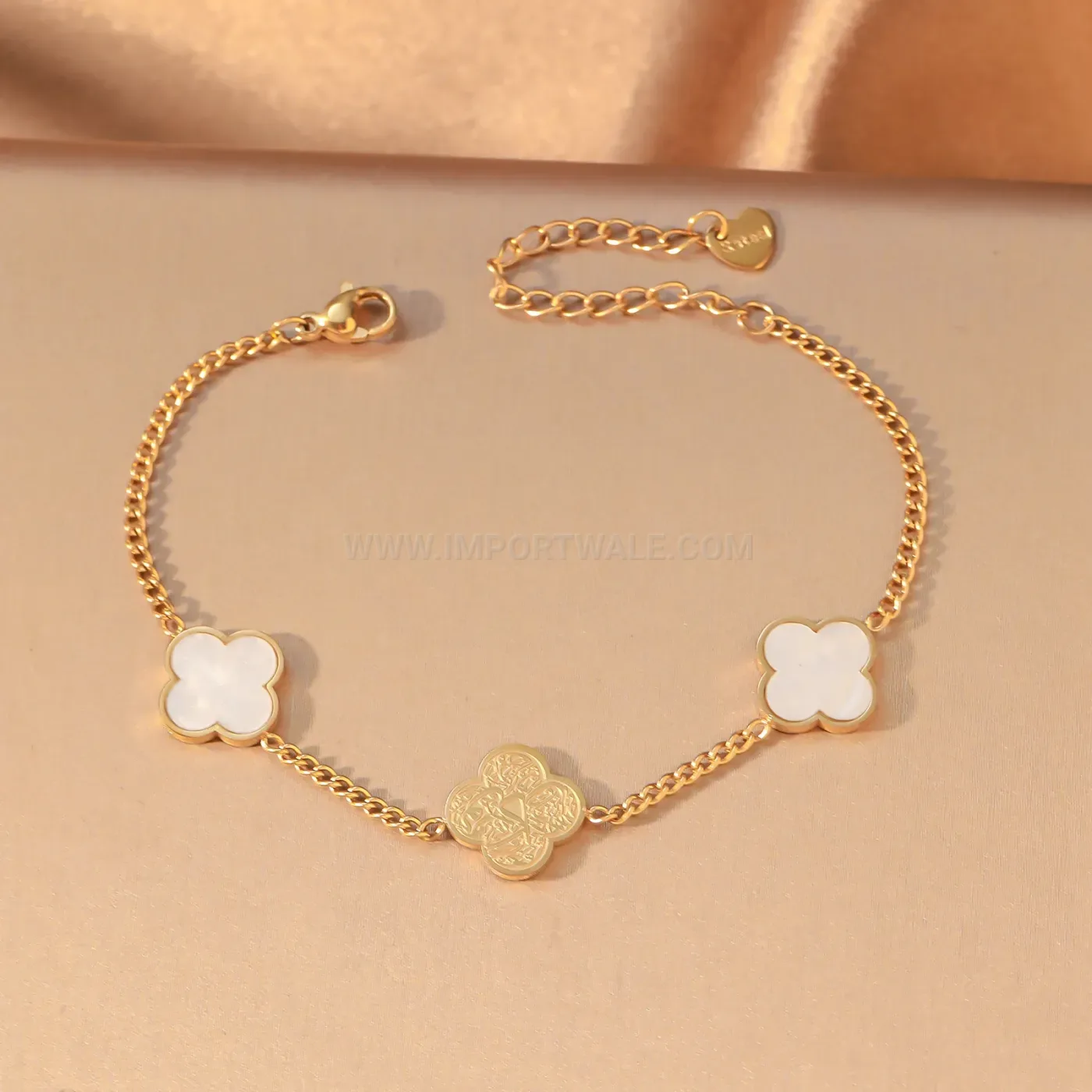 Stainless Steel Four Leaf Clover Islamic Charm Bracelet