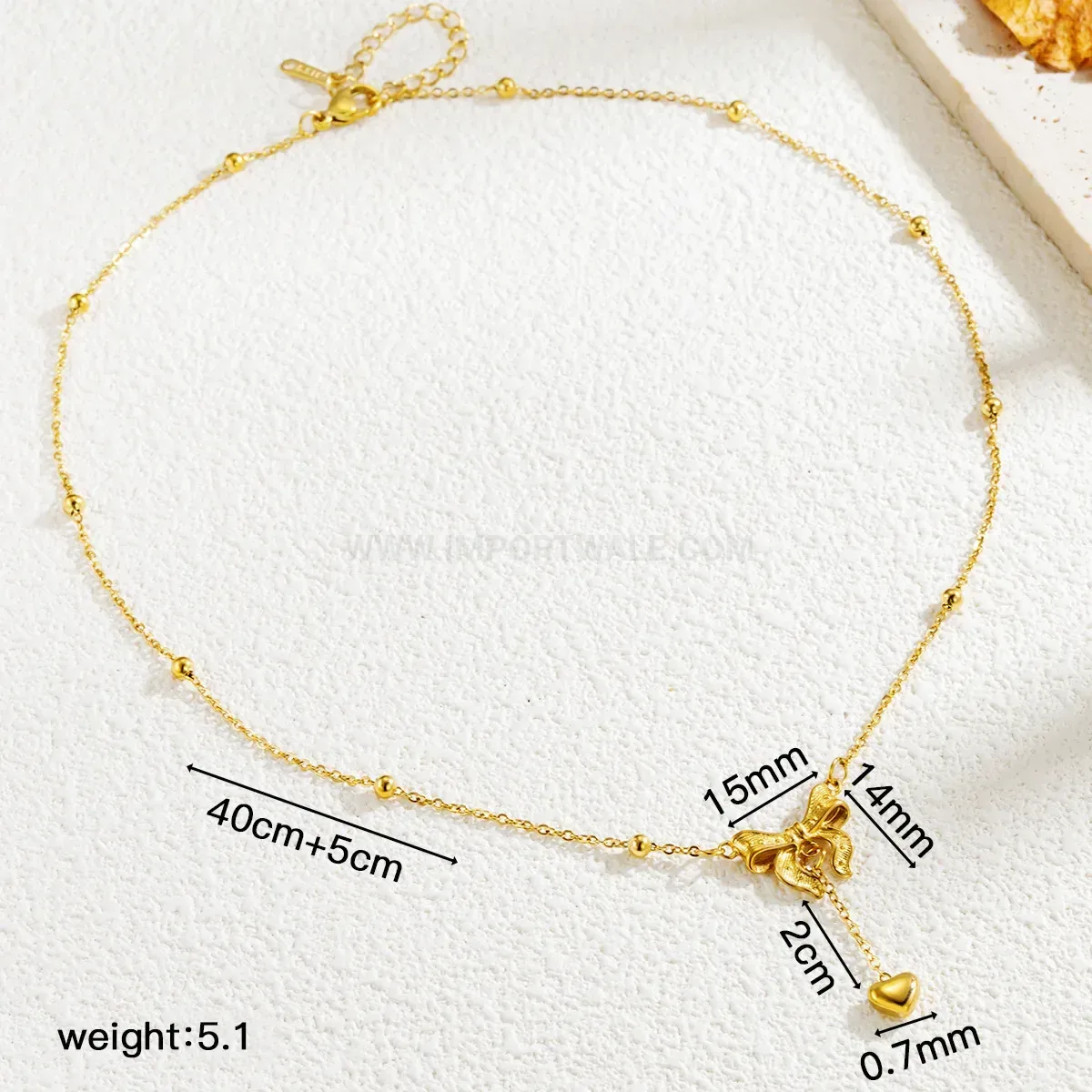 Trendy Bow and Heart Pendant Stainless Steel Bead Chain Necklace