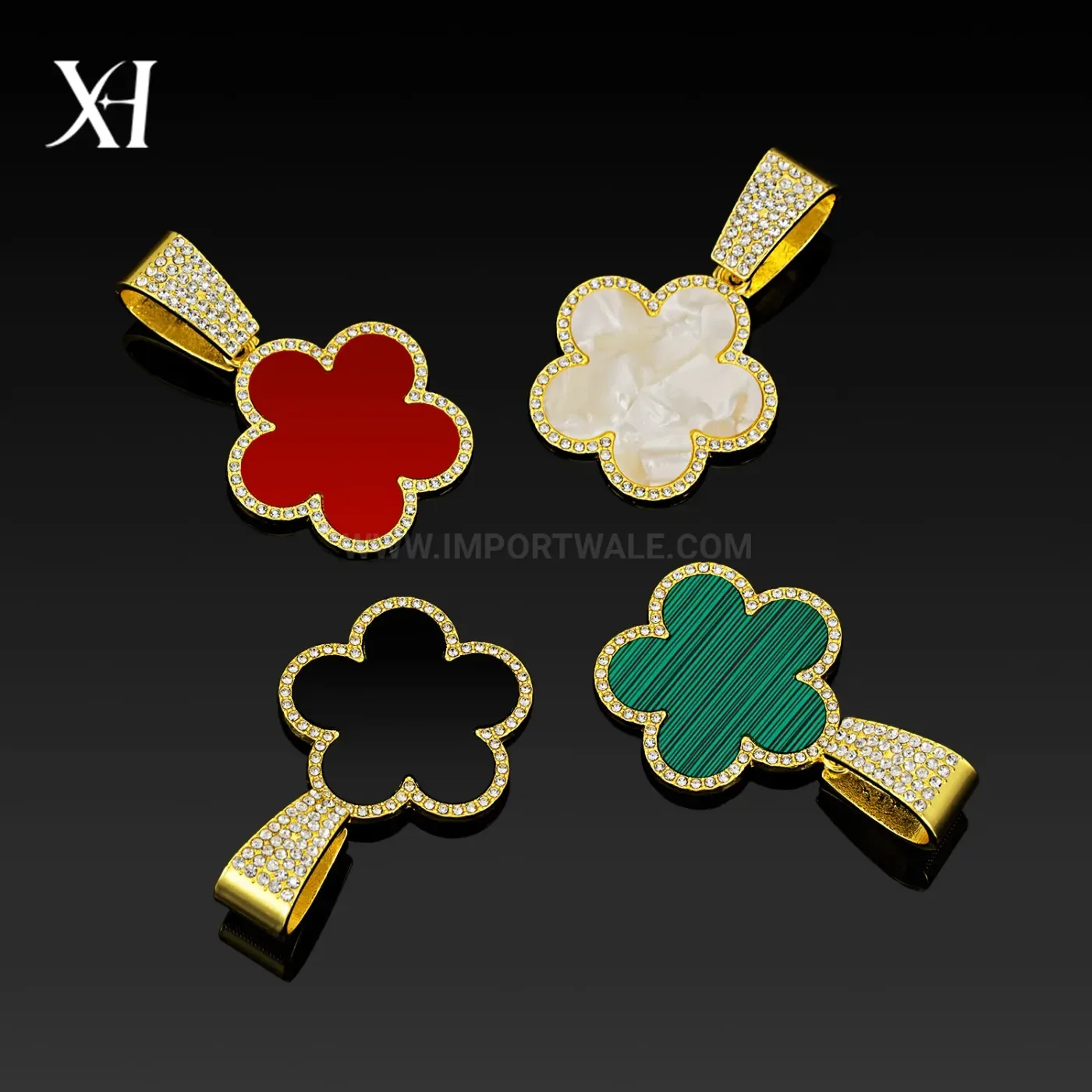 Trendy Faux Mother of Pearl Clover Pendant Cuban Chain Necklace